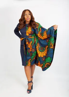 Fully Embellished Mixed Print Ankara Fitted Combo Dress - Rossa