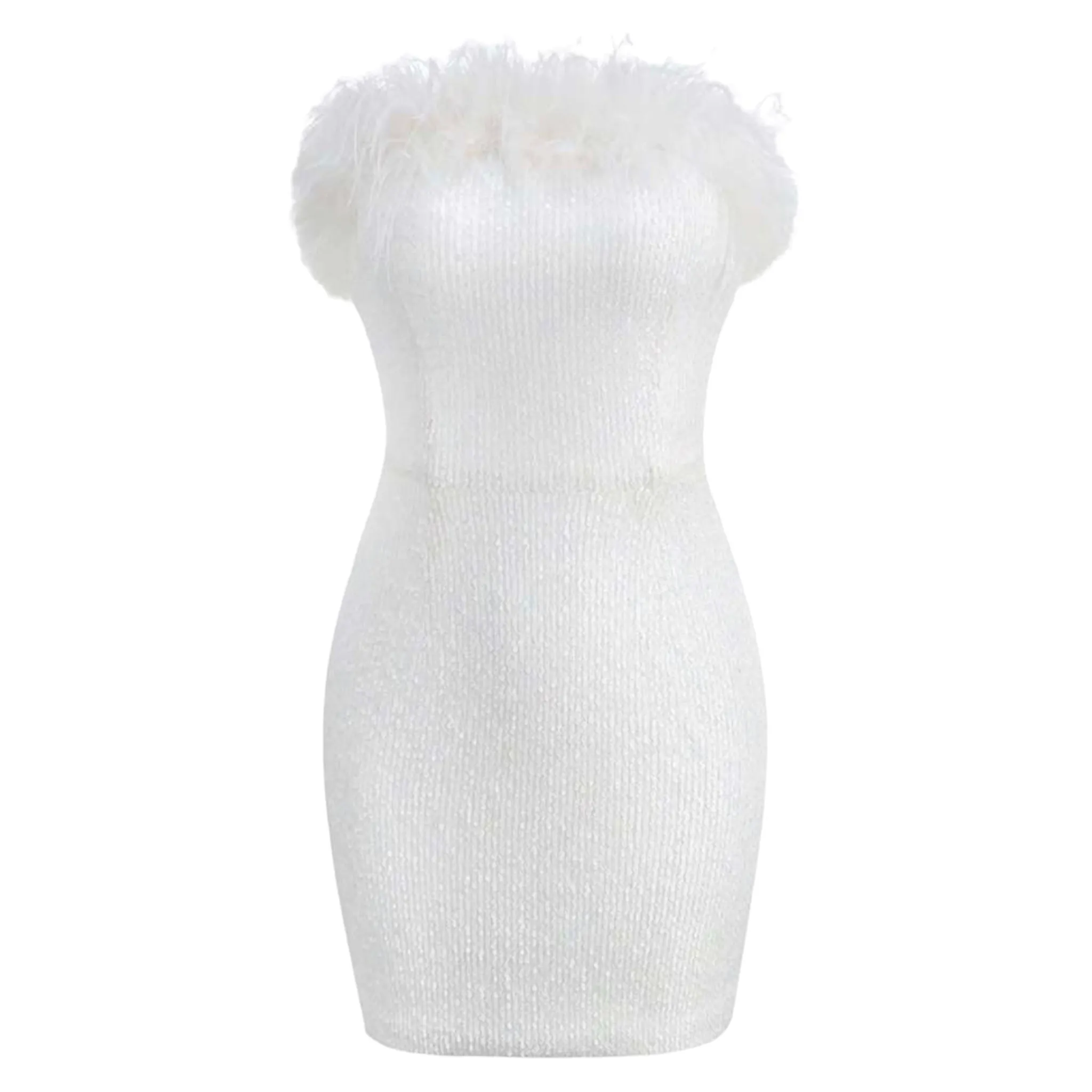 Fuzzy Trim Sequin Tube Bodycon Dress