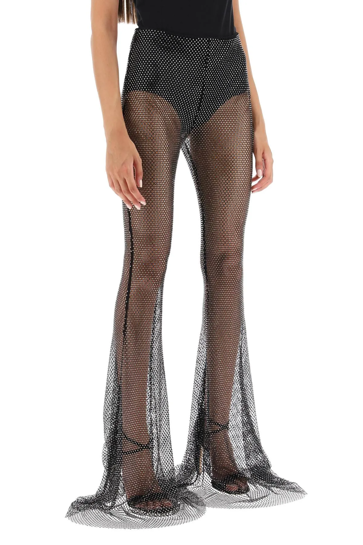 Giuseppe Di Morabito Rhinestone-Studded Fishnet Knit Pants