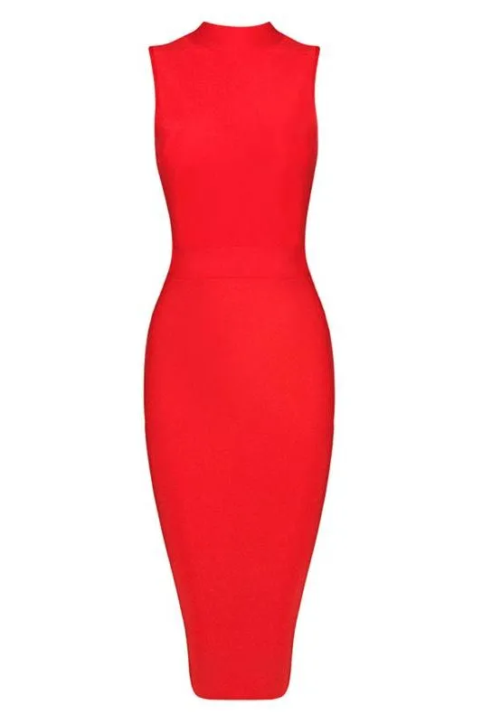 Grace Bandage Midi Dress - Lipstick Red