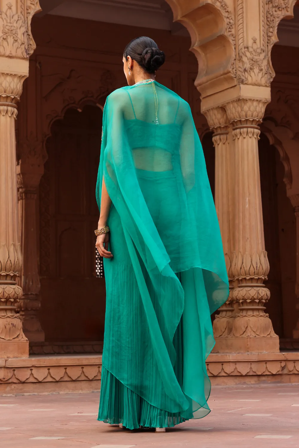 Green Chakra gharara cape set