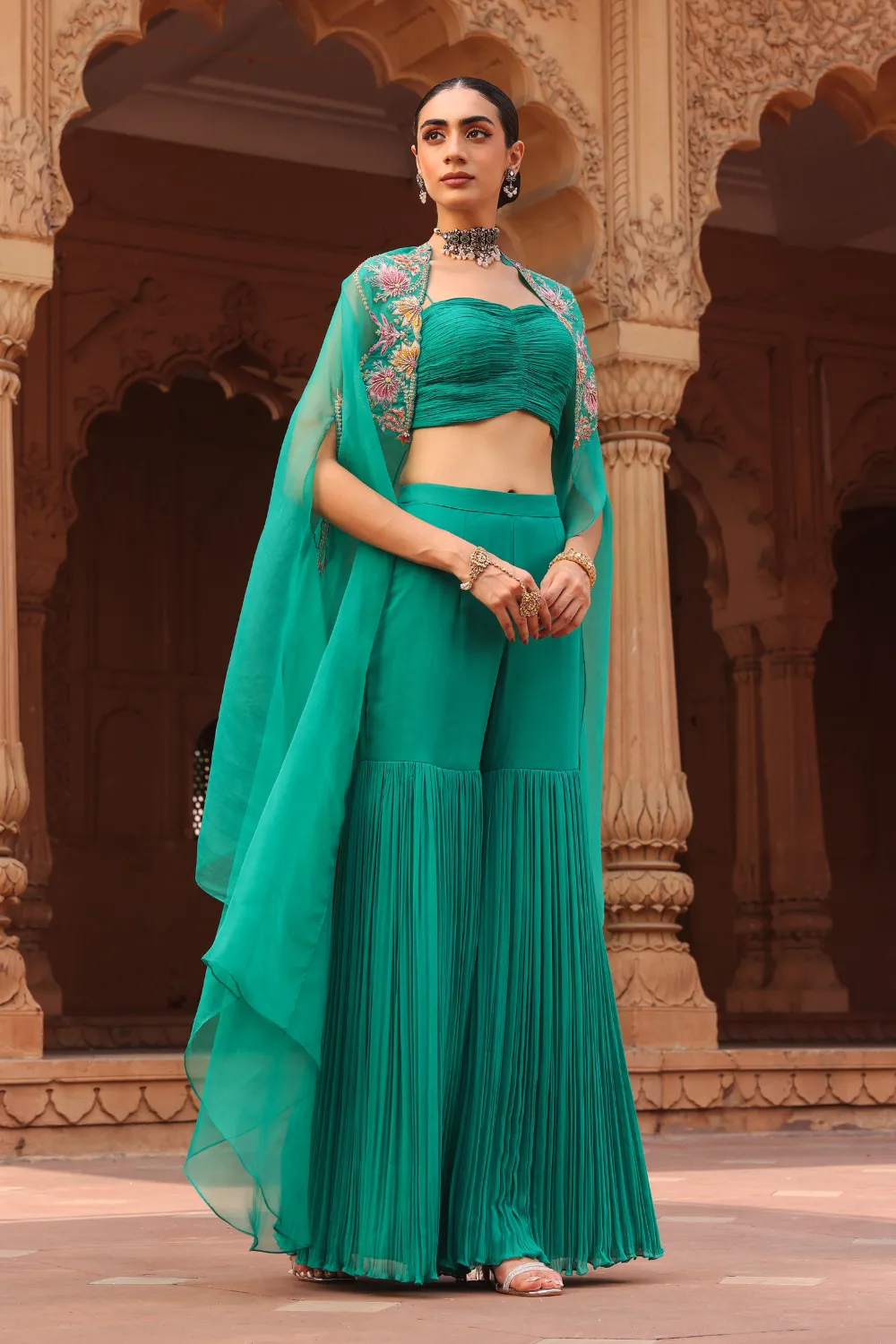 Green Chakra gharara cape set