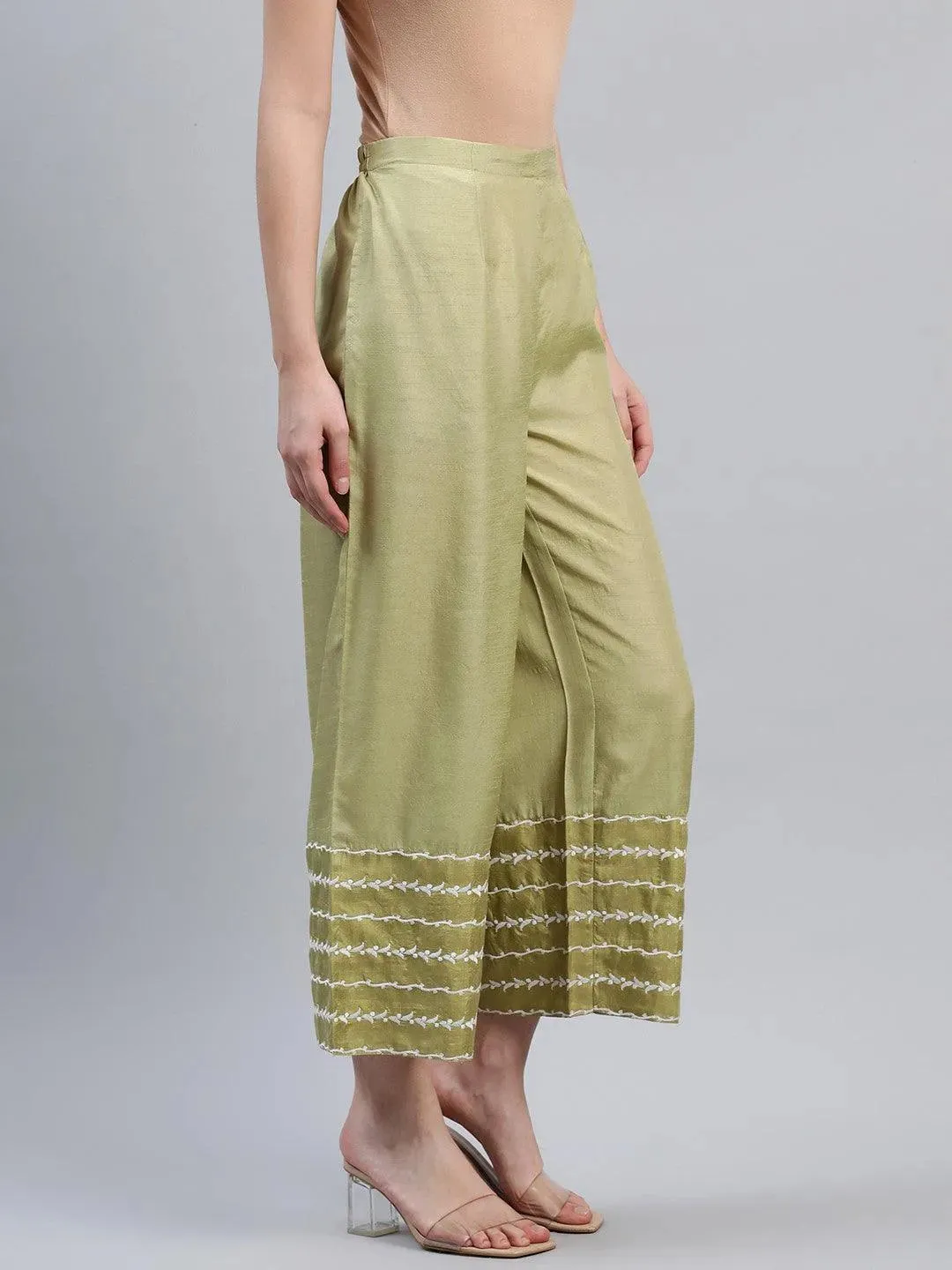 Green Embroidered Silk Palazzos