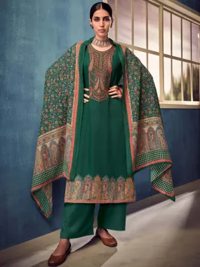 Green Pashmina Twill Embroidered Unstitched Winter Suits