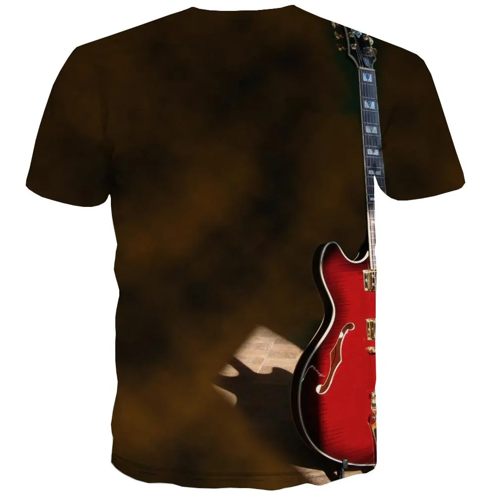 Guitar T-shirt Men Music Tshirts Casual Wooden Tshirts Novelty Metal Tshirt Anime