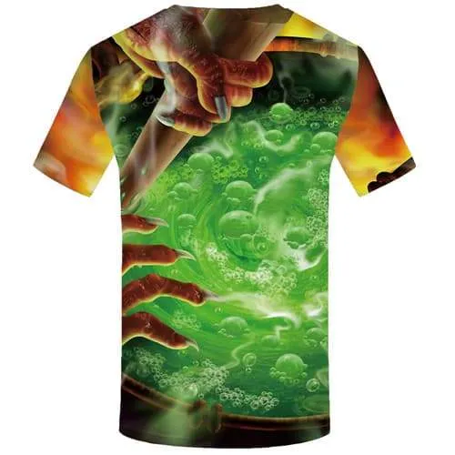 Halloween T-shirt Men Harajuku Tshirts Casual Green Shirt Print Psychedelic Tshirts Novelty Witch Tshirt Printed Short Sleeve