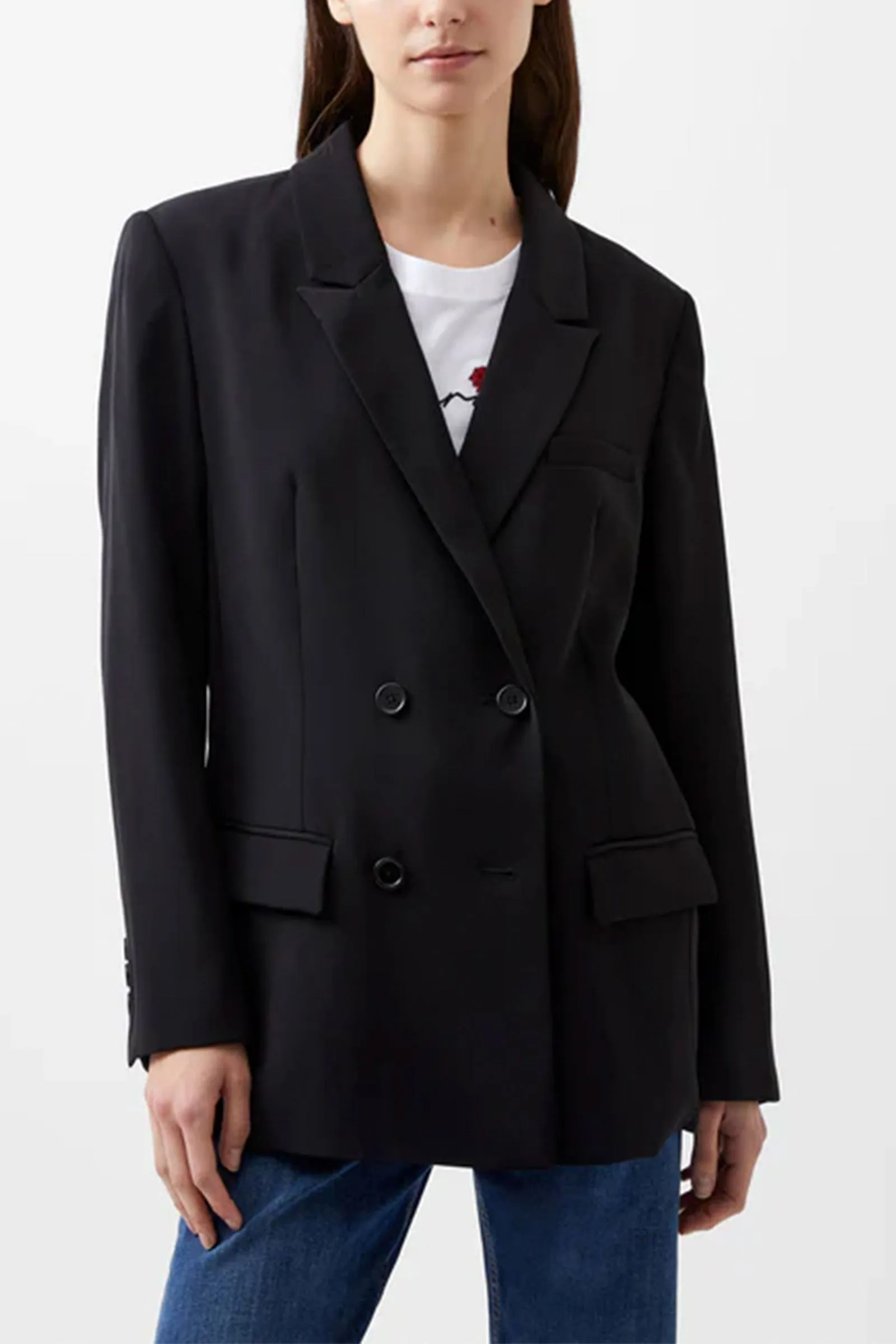 Harrie Suiting Double Breasted Blazer - Black