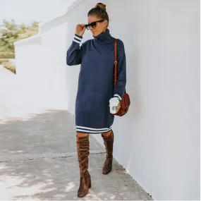 High collar long sleeve knitted dress