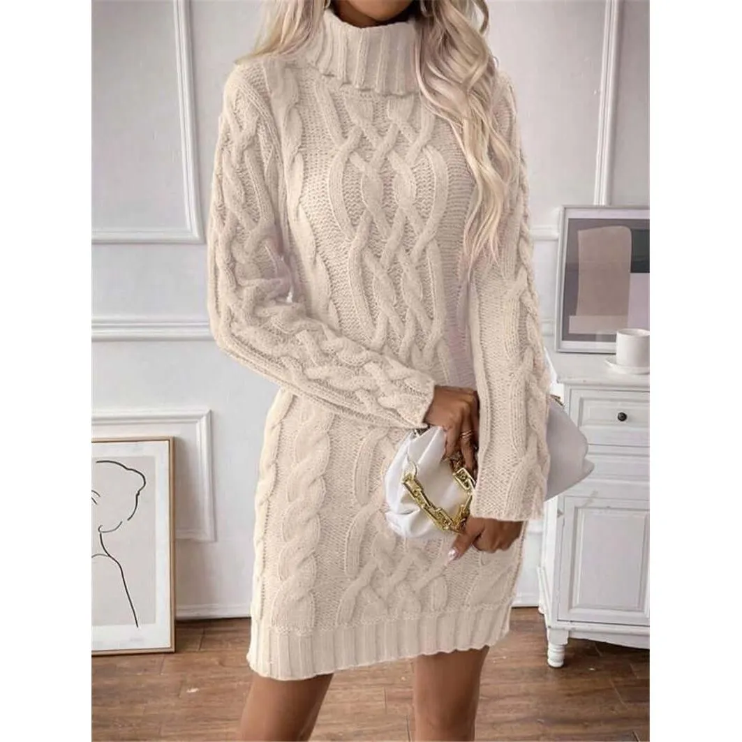 High Collar Slim Knitted Long Sweater dress