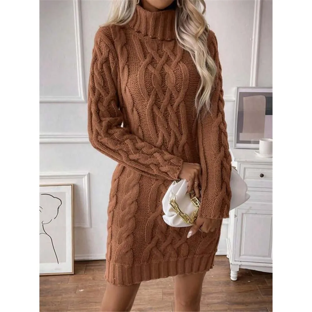 High Collar Slim Knitted Long Sweater dress