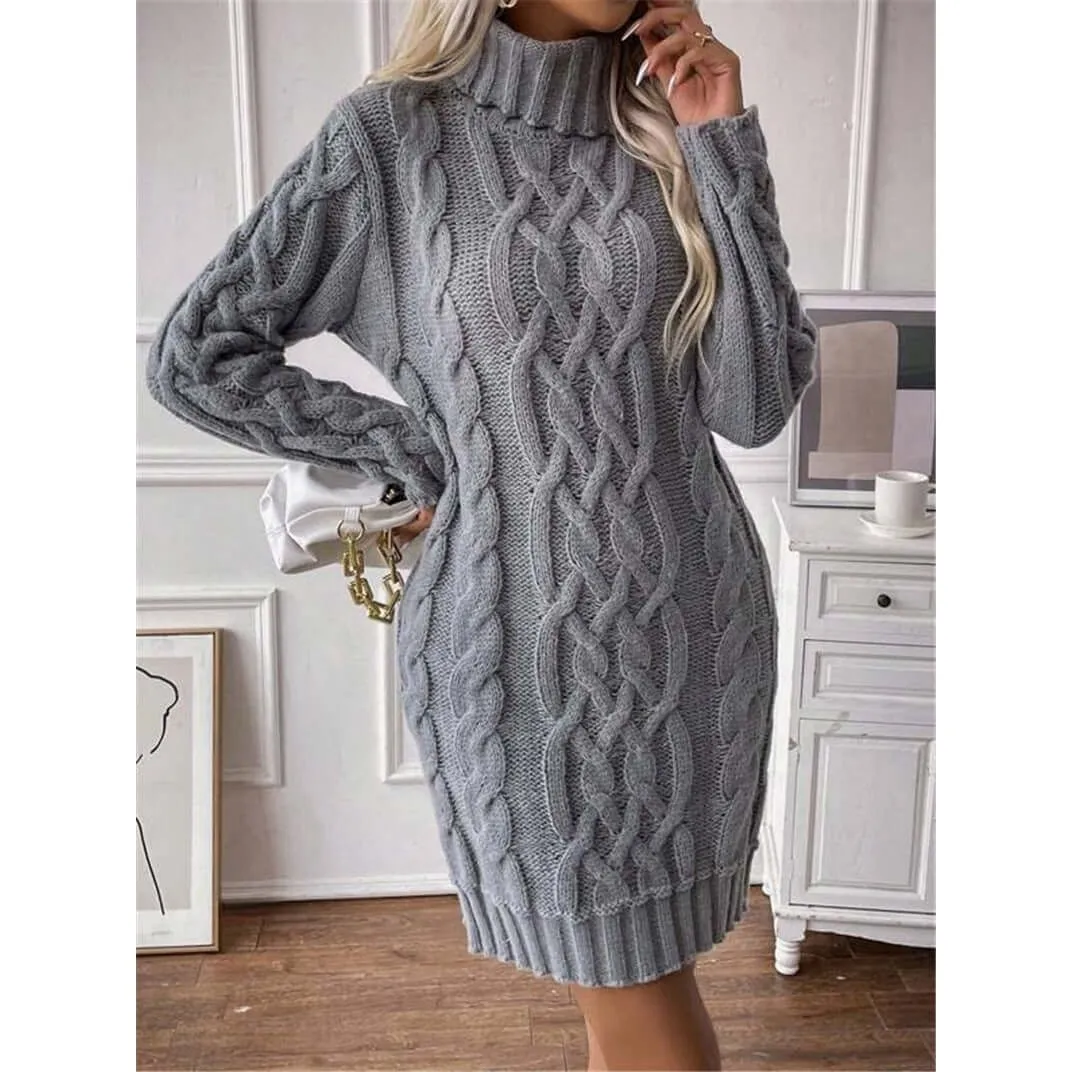 High Collar Slim Knitted Long Sweater dress