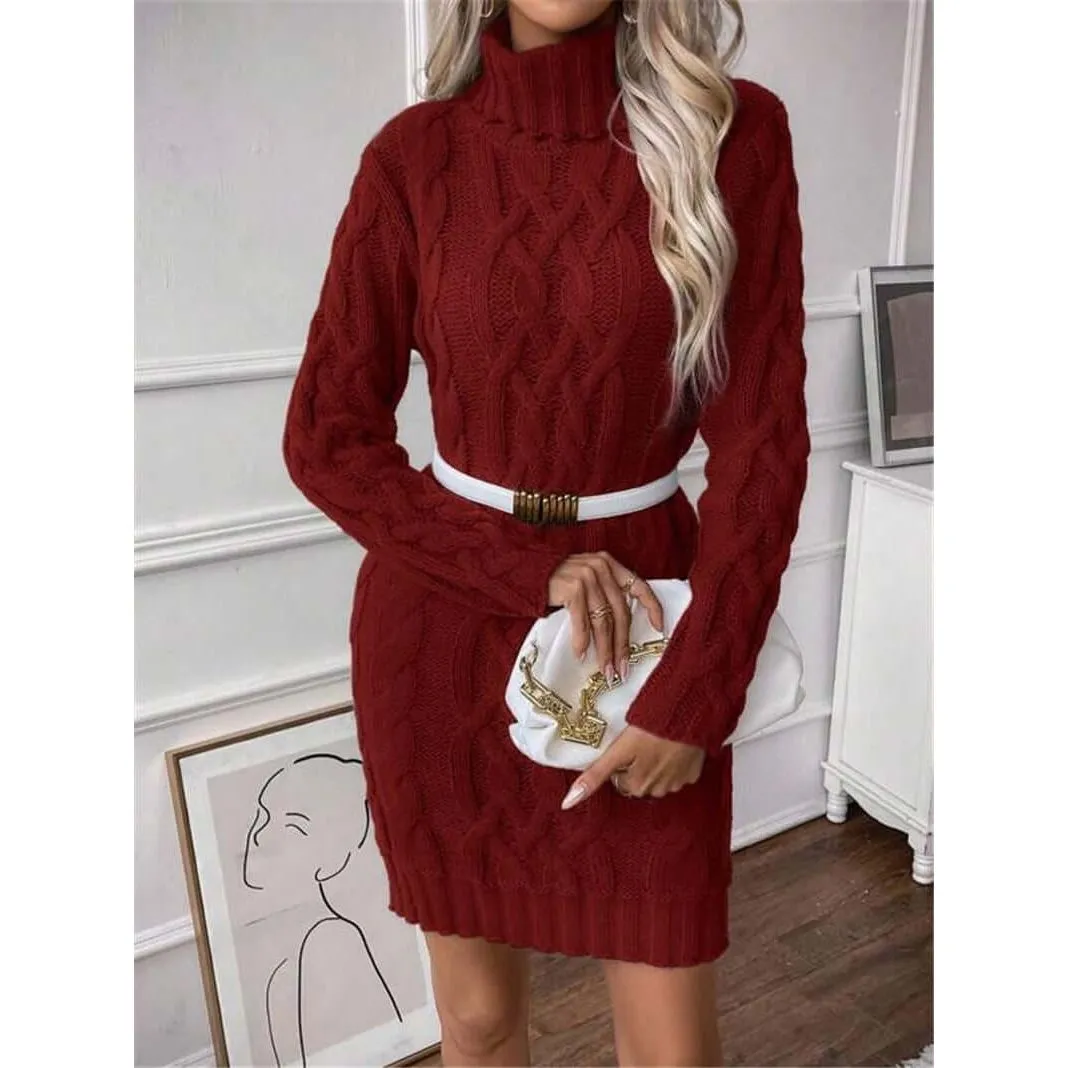 High Collar Slim Knitted Long Sweater dress