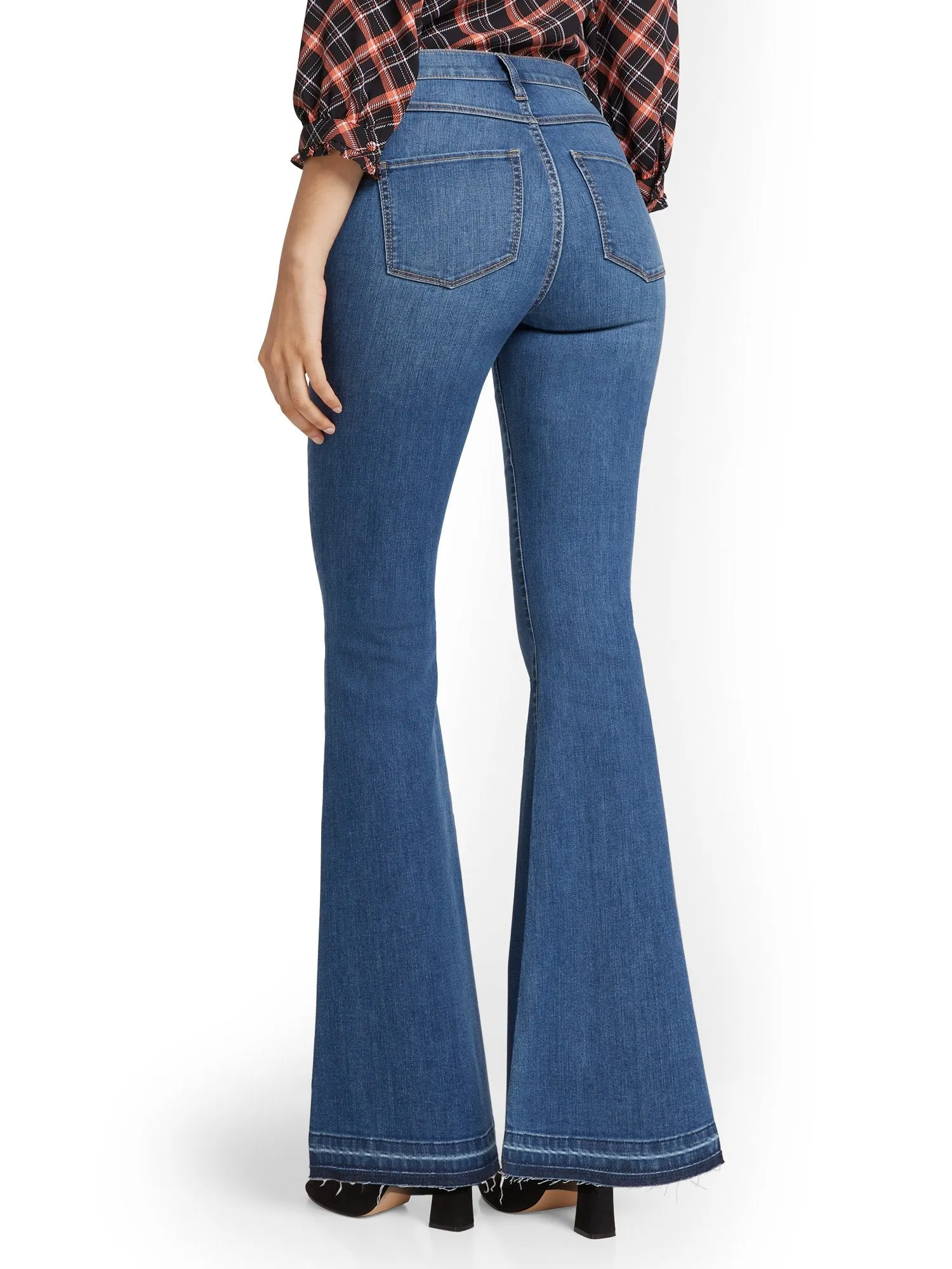 High-Waisted Flare Jeans - Medium Blue Wash