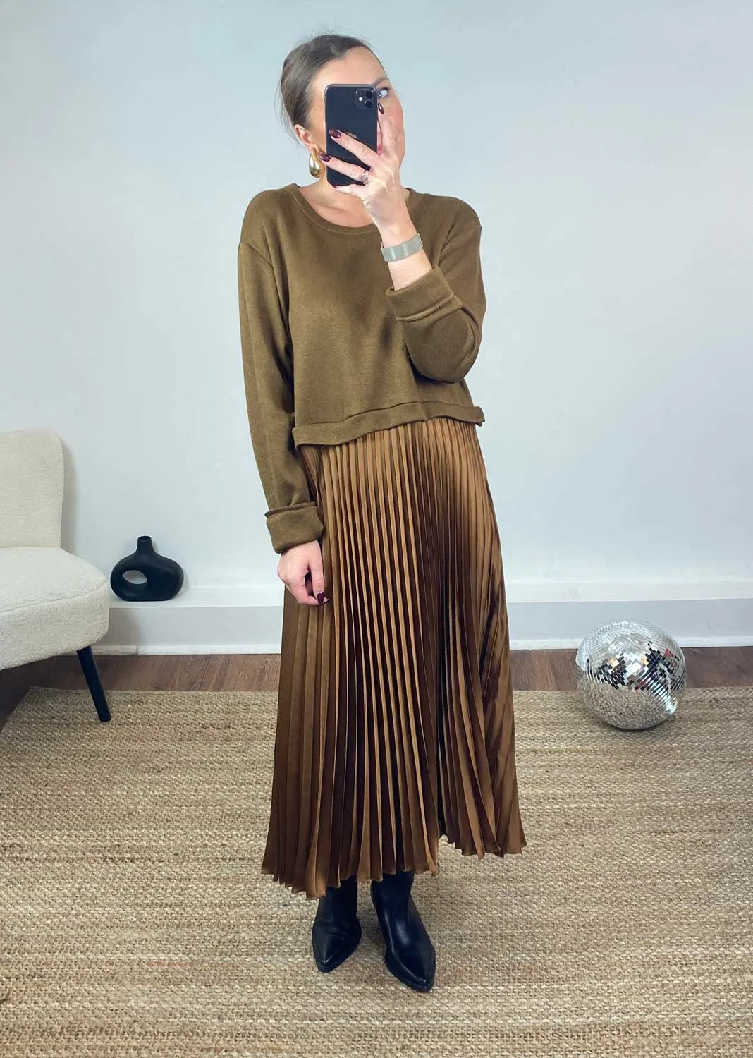 Joie Pleated Dress in Camel