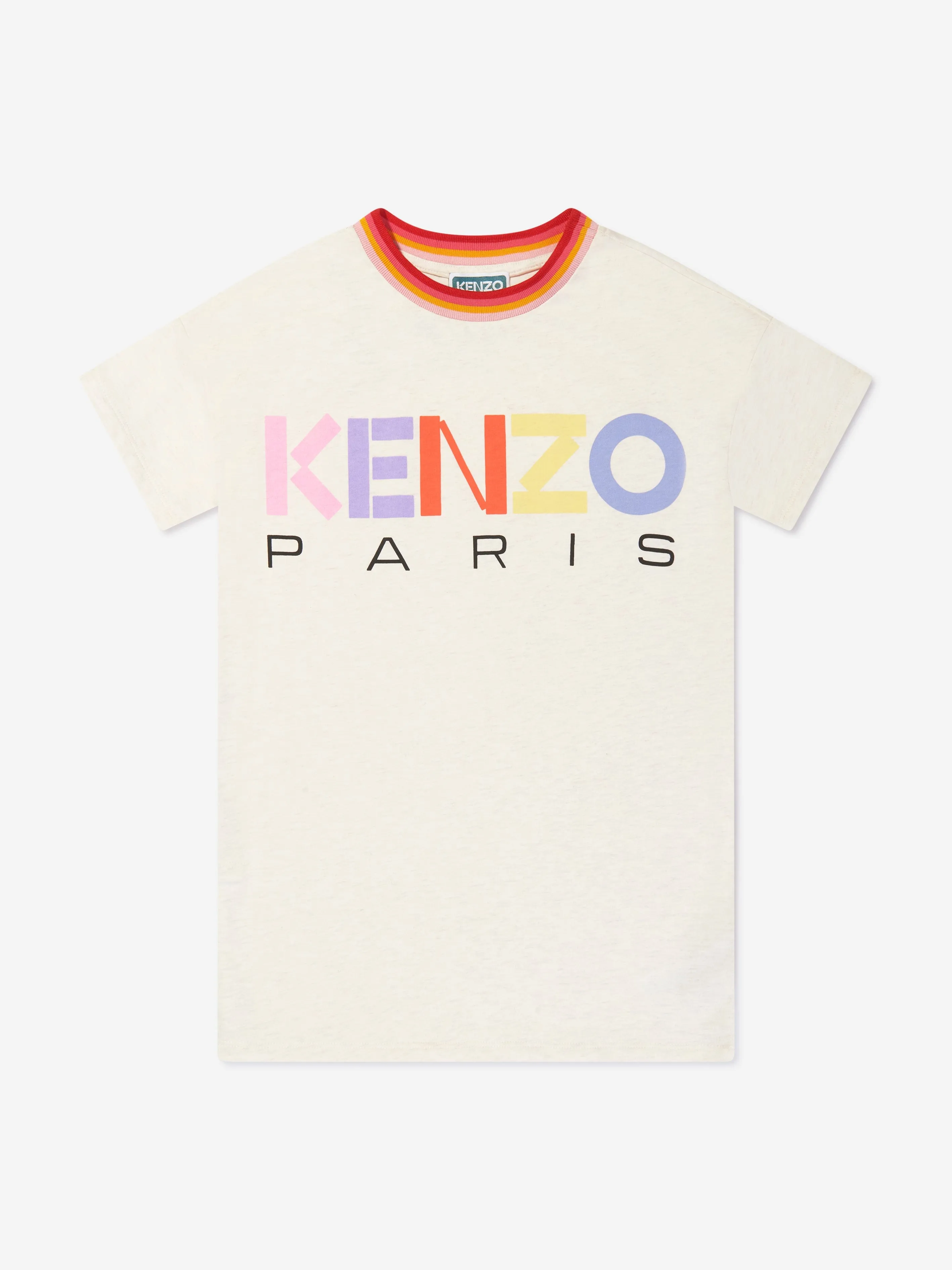 KENZO Girls Logo Print T-Shirt Dress in Beige