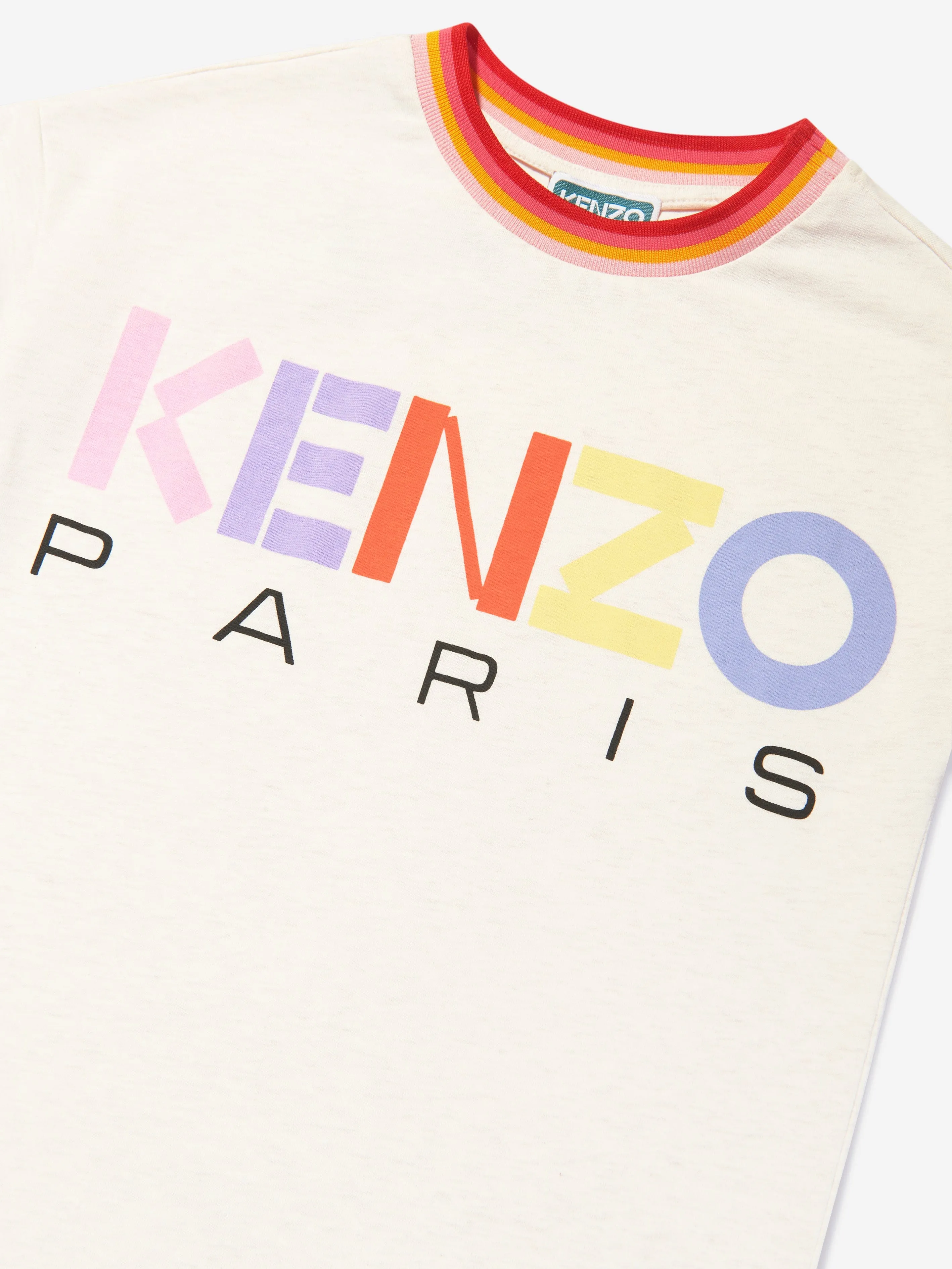 KENZO Girls Logo Print T-Shirt Dress in Beige