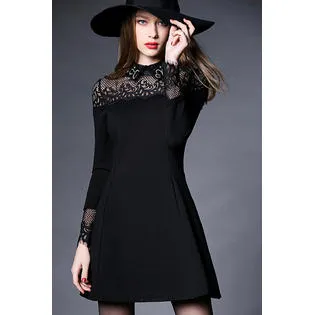 Kett More Women Flower Lace Long Sleeve Halter Skirt Dress-KMWD077