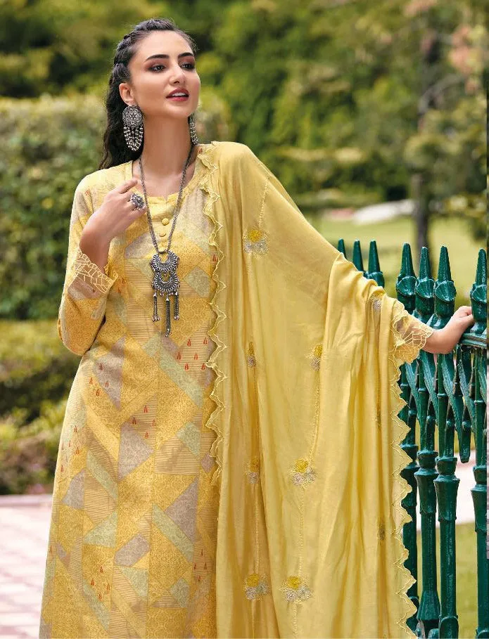 Kilory Pure Pashmina Yellow Winter Unstitched Suits Set