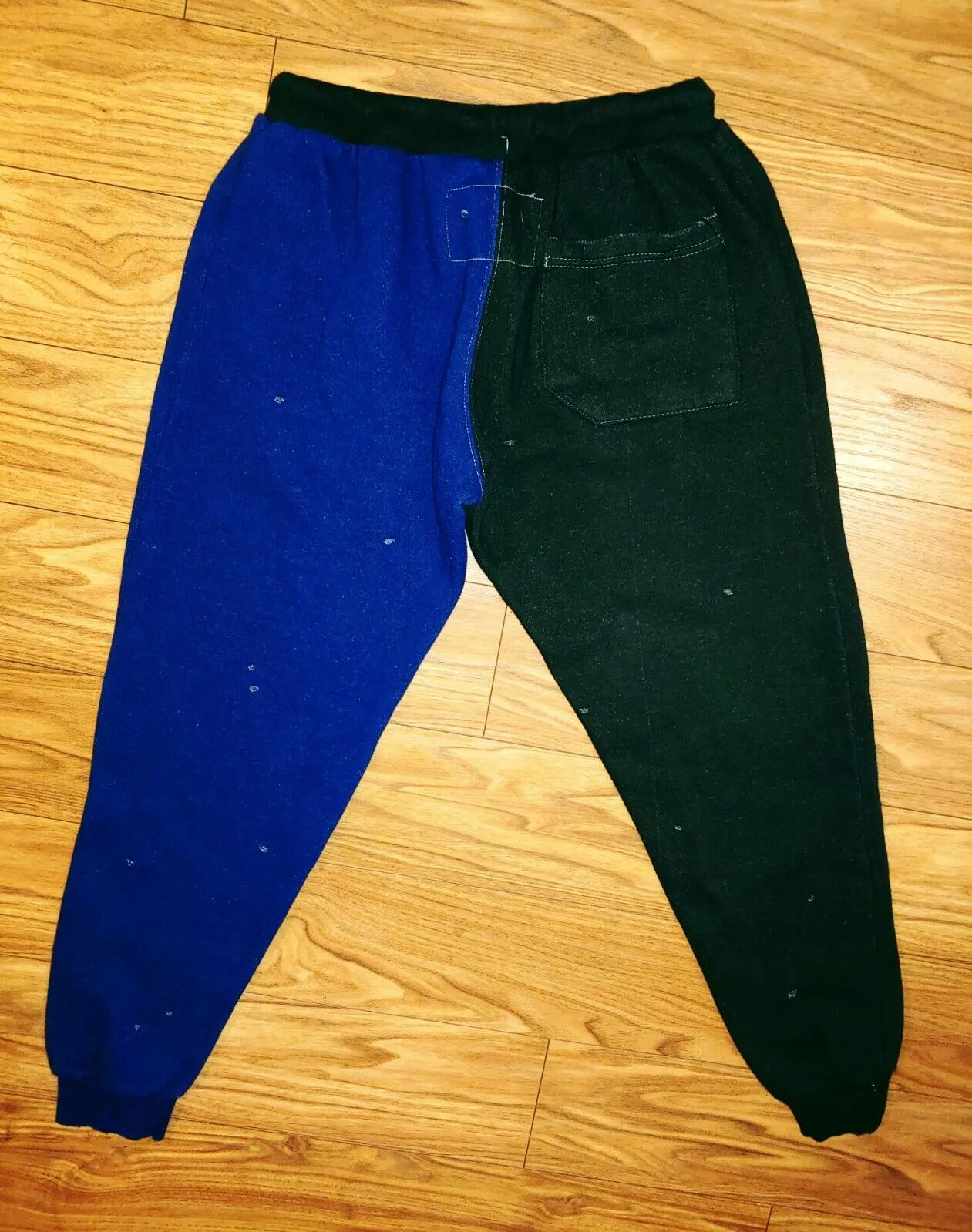 La Detresse Women's Two Tone Distressed Sweatpants Blue & Black Joggers Size XS