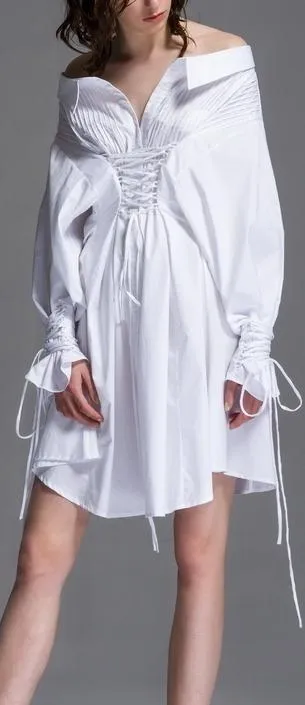 Lace-Up Corset Cotton Shirt-Dress