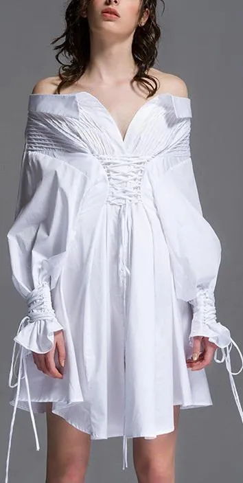 Lace-Up Corset Cotton Shirt-Dress