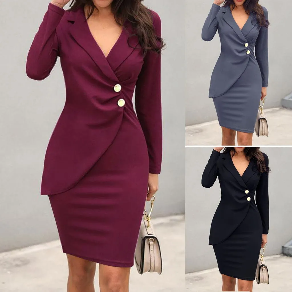 Lapel Collar Side Front Button Bodycon Blazer Dress