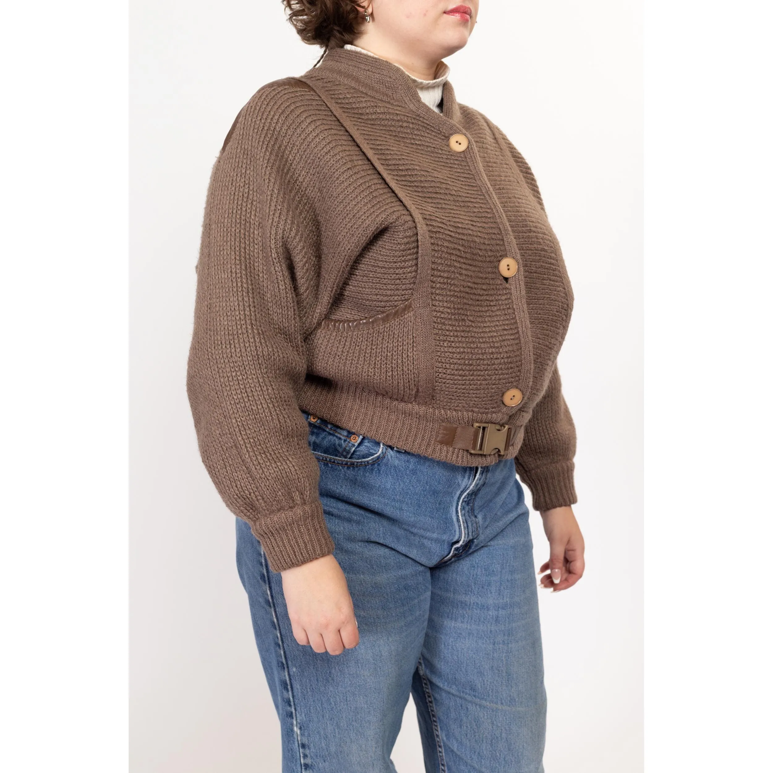 Large 80s Cocoa Brown Knit Cropped Jacket