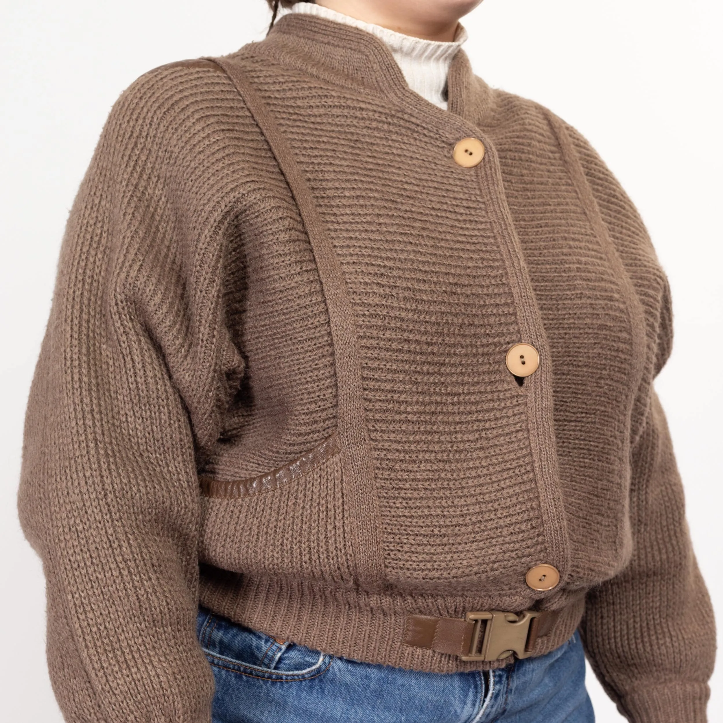 Large 80s Cocoa Brown Knit Cropped Jacket