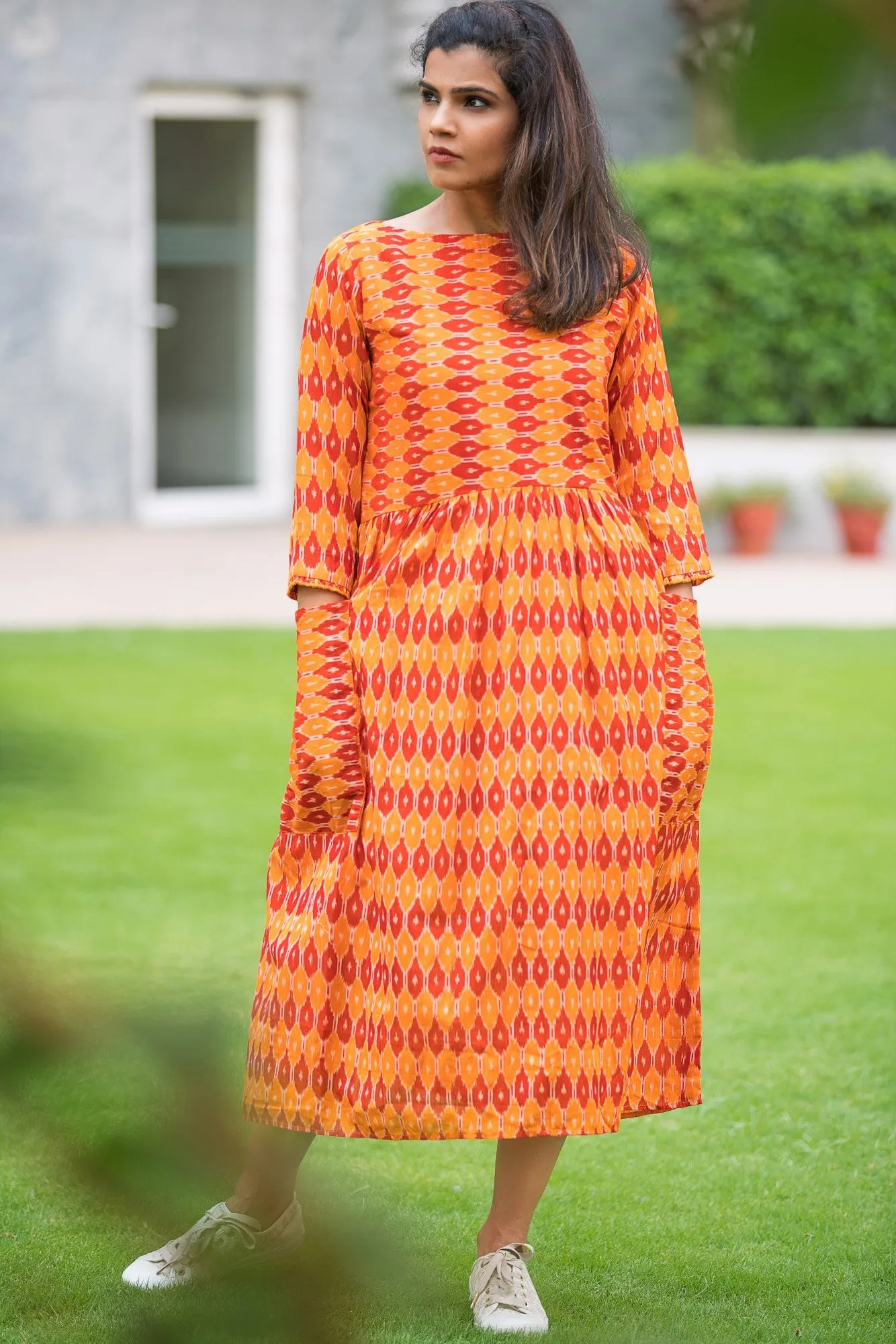 Large pockets Ikat Dress