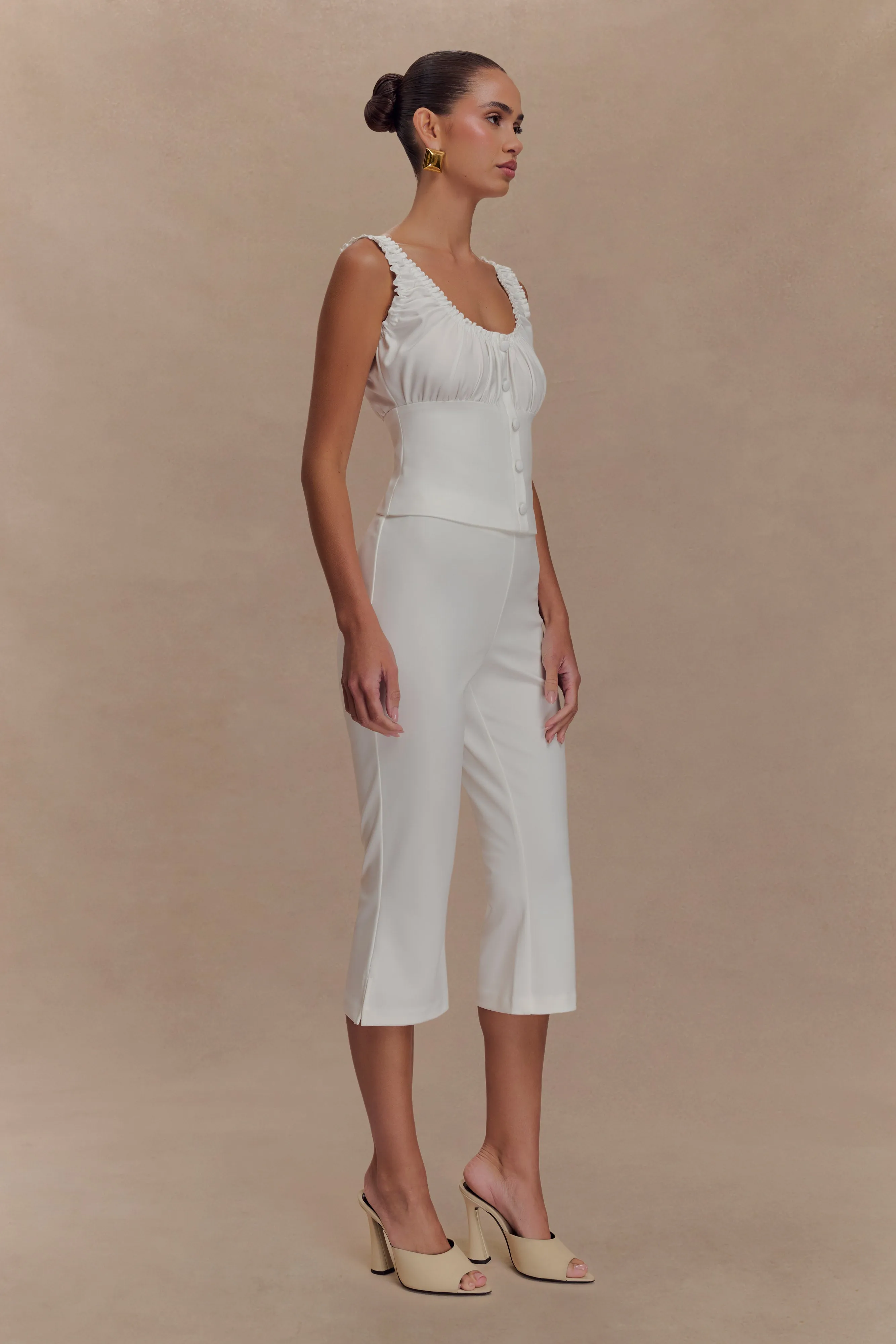 Layla Flared Crepe Capri Pants - White