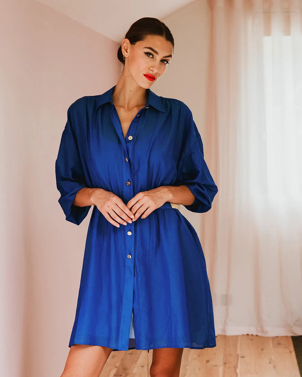 Leonie Shirt Dress - Cobalt