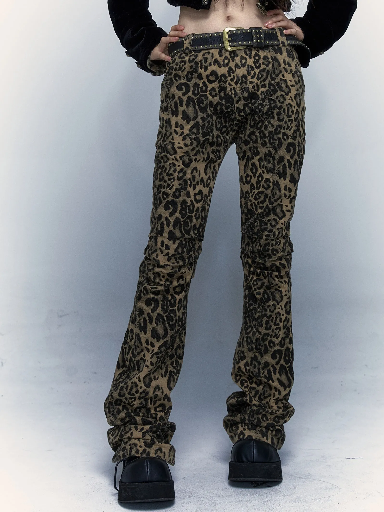 Leopard Print Slimming Flared Trousers