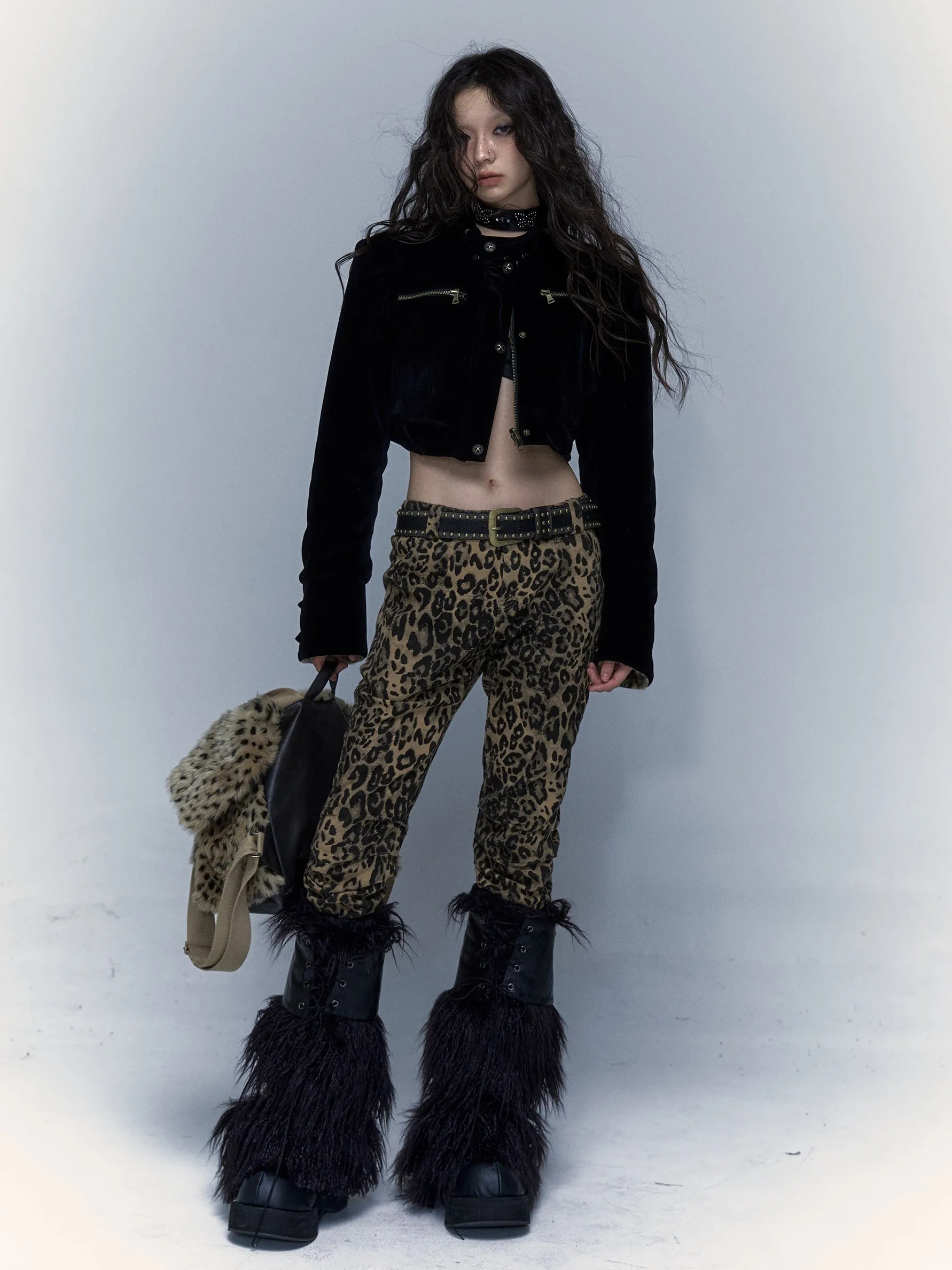 Leopard Print Slimming Flared Trousers