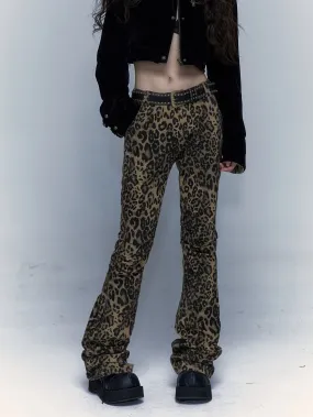 Leopard Print Slimming Flared Trousers