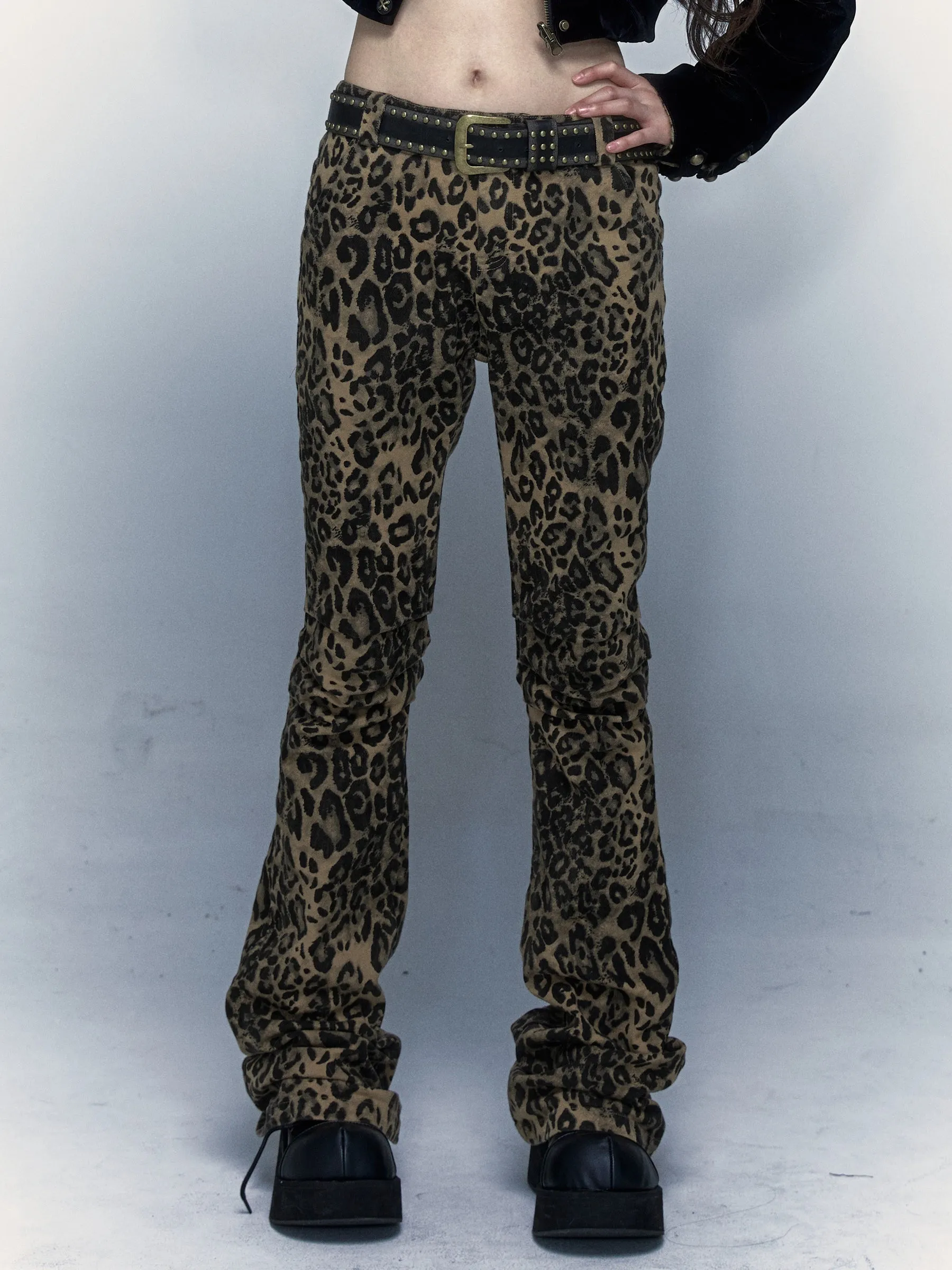 Leopard Print Slimming Flared Trousers