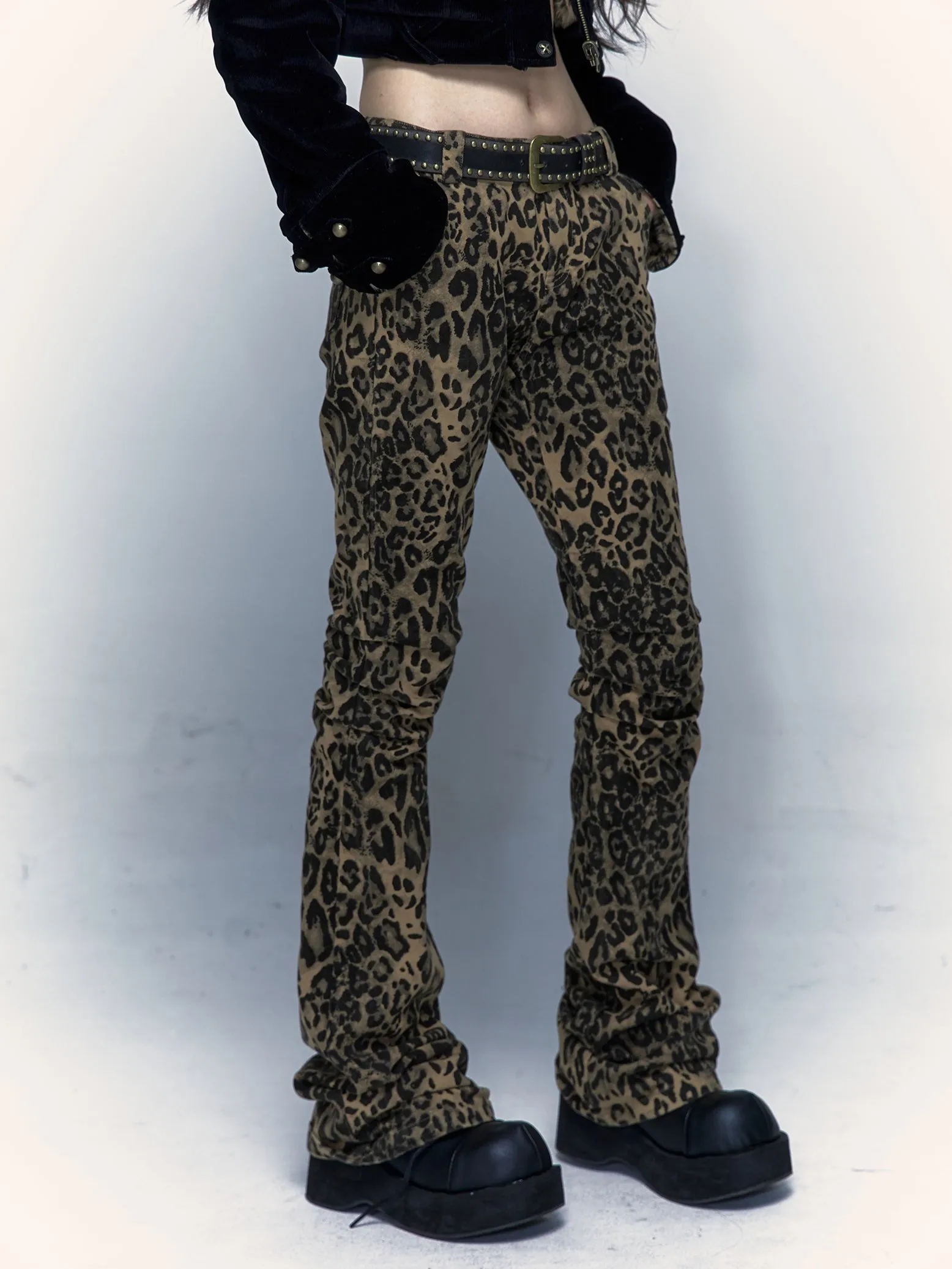 Leopard Print Slimming Flared Trousers