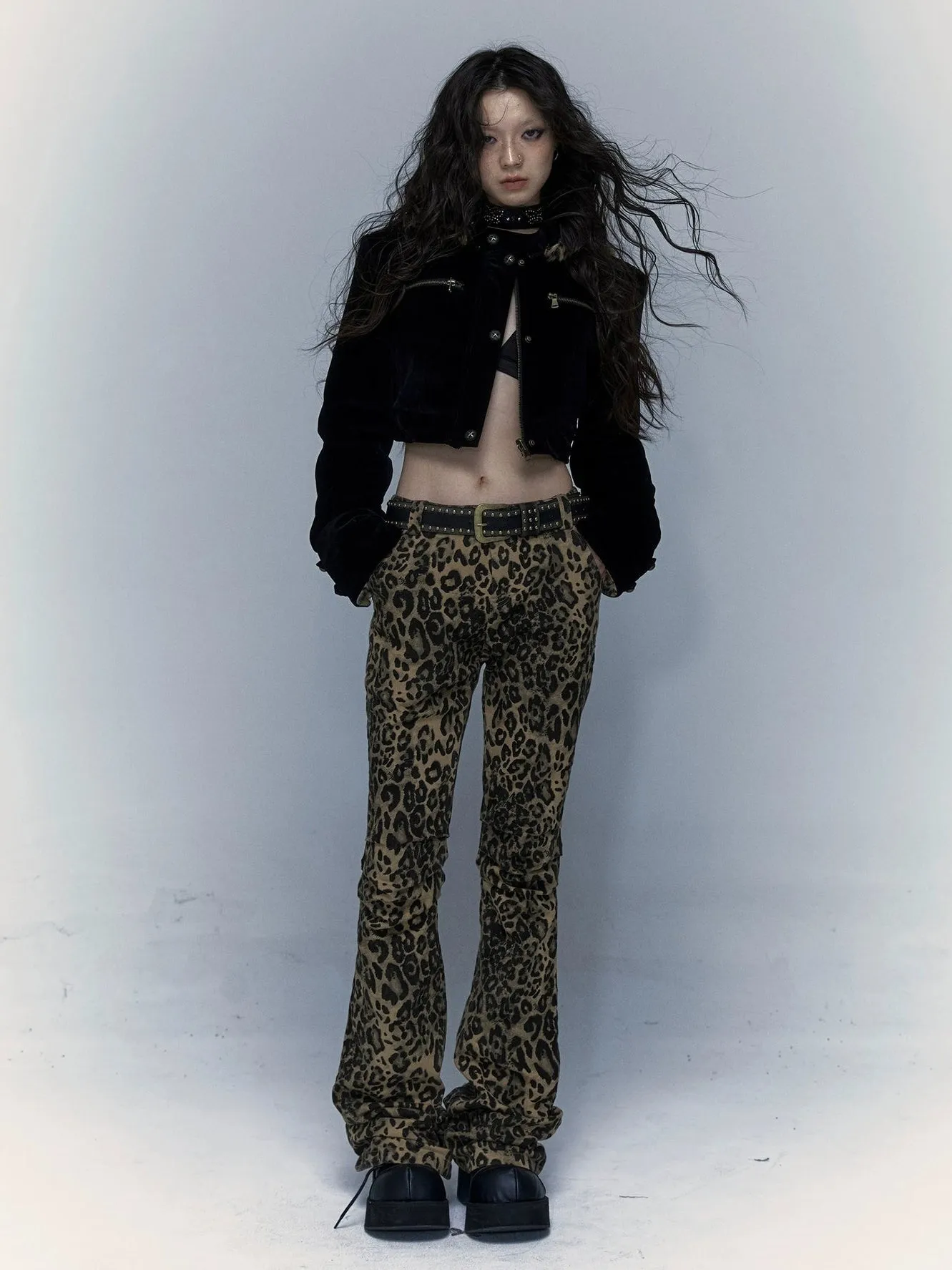 Leopard Print Slimming Flared Trousers