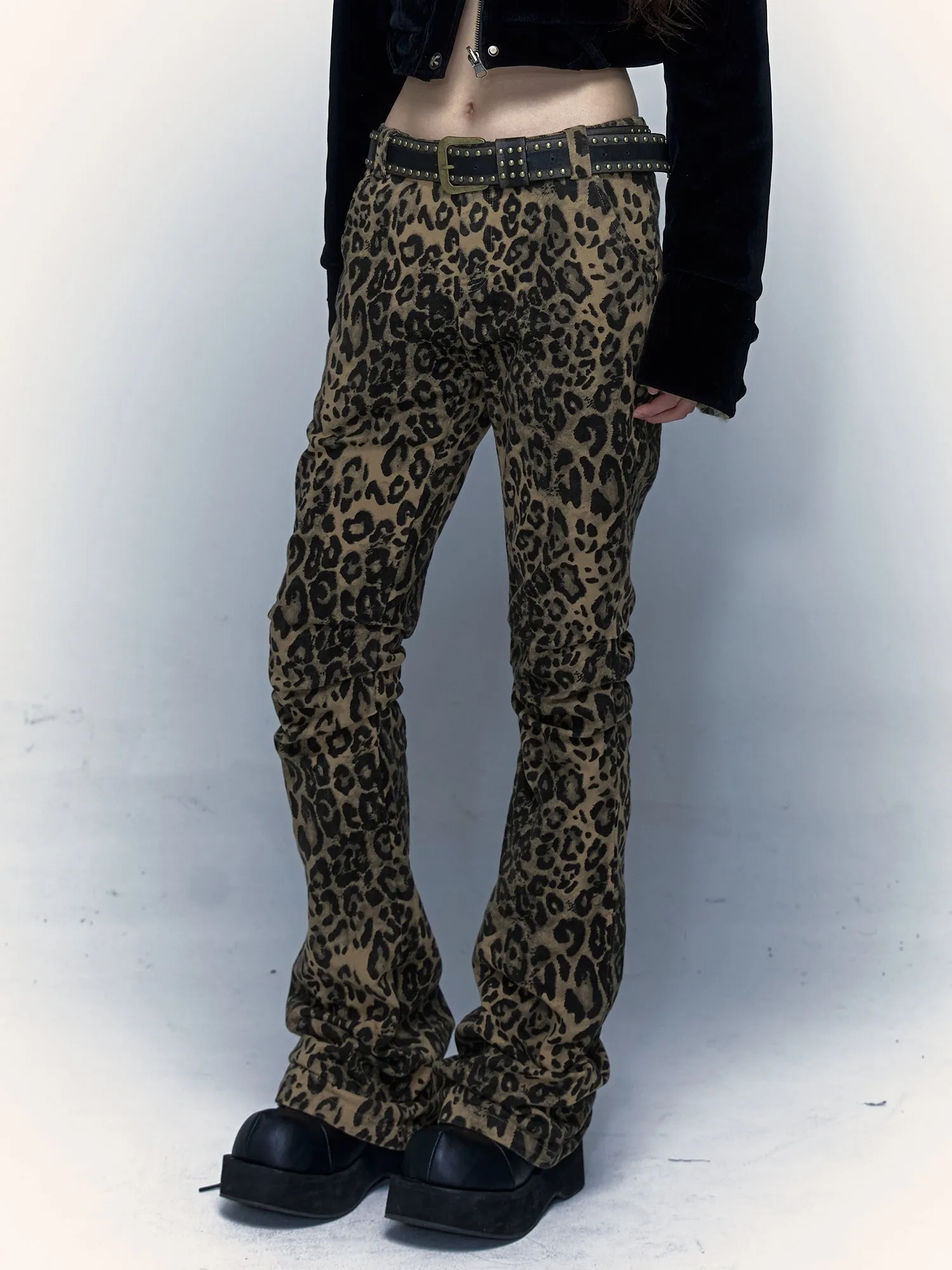 Leopard Print Slimming Flared Trousers