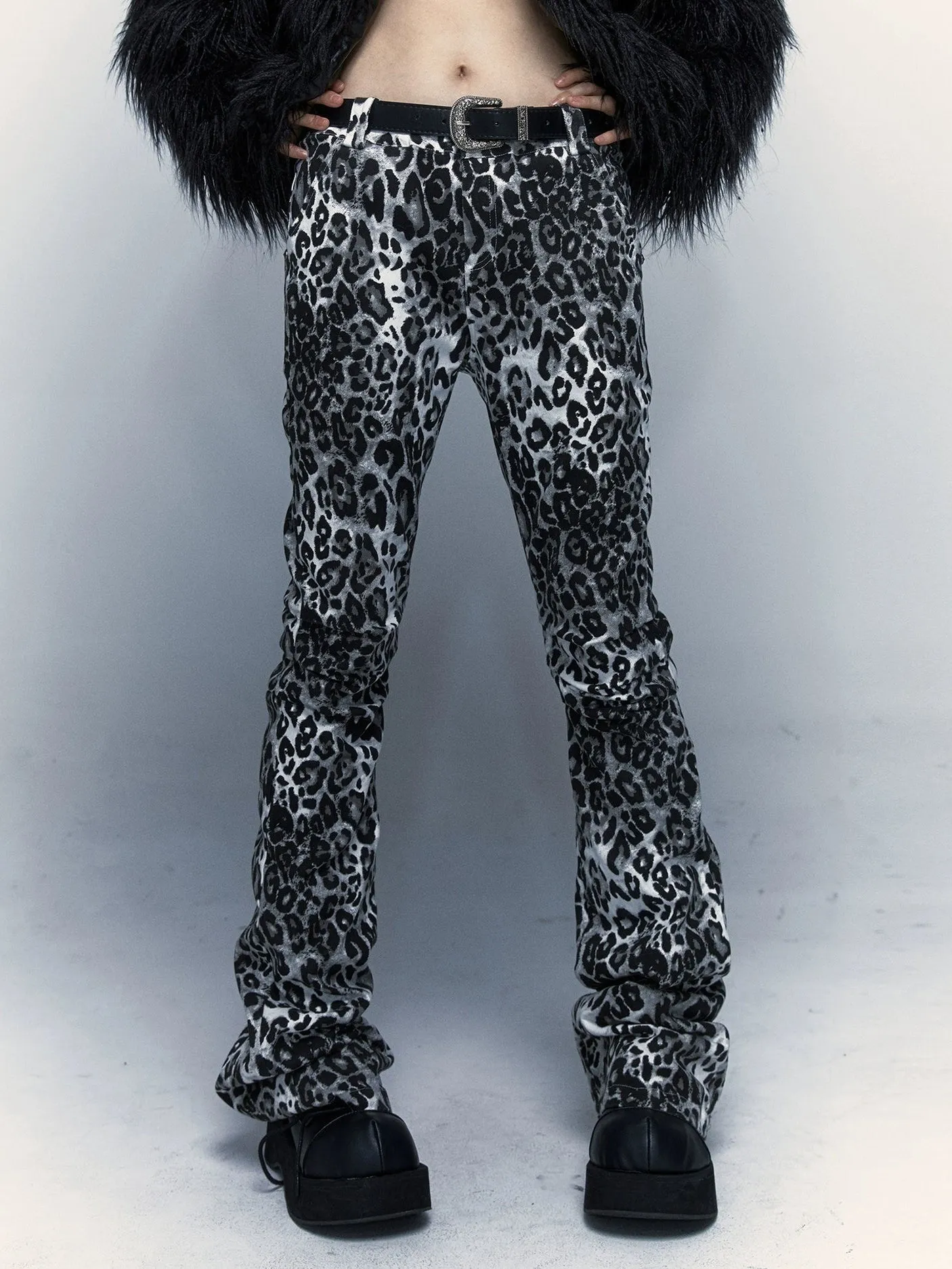 Leopard Print Slimming Flared Trousers