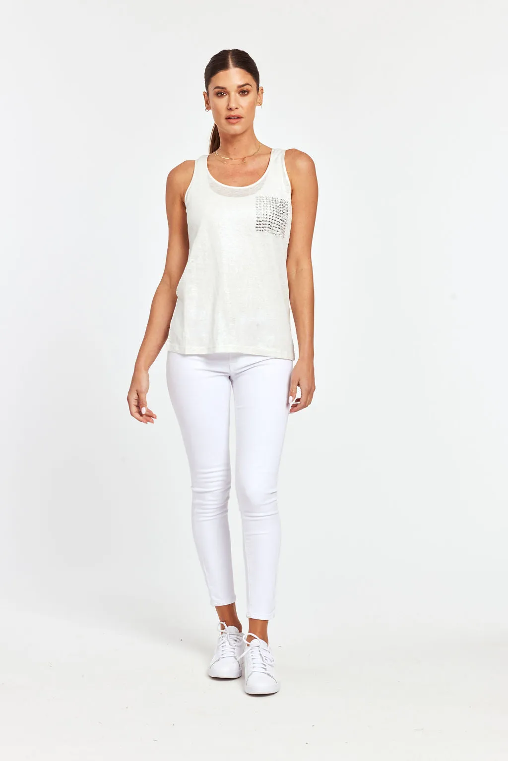 Linen Rhinestone Pocket Tank