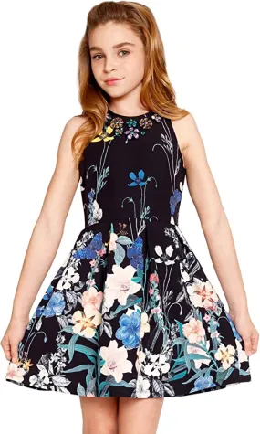 Little I Big Girls Statement Floral Skater Dress