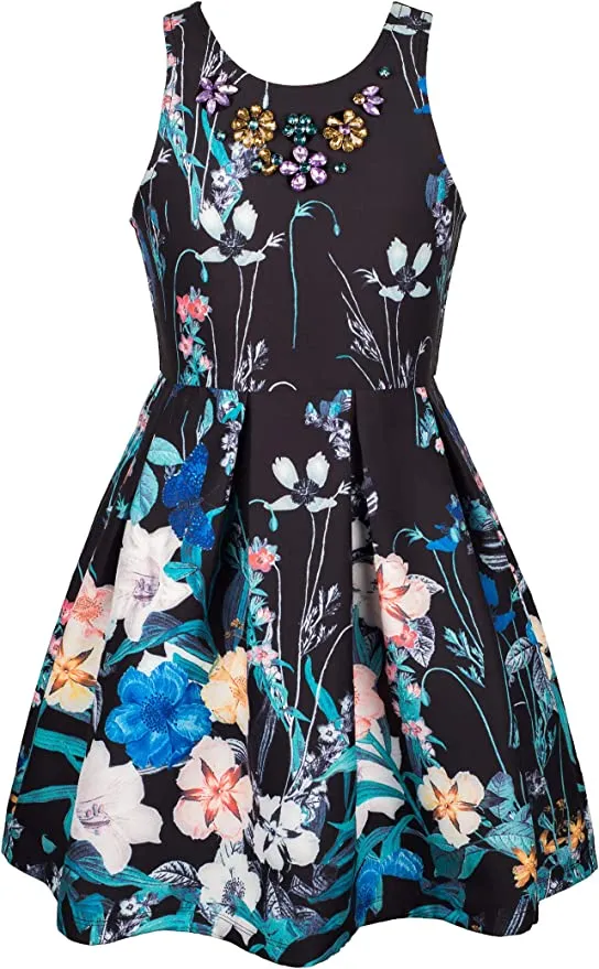 Little I Big Girls Statement Floral Skater Dress