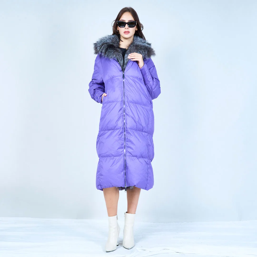 Luxe puffer duck down coat with faux fur collar wholesale