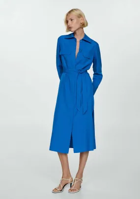 Lyocell shirt dress with bow - Medium Blue