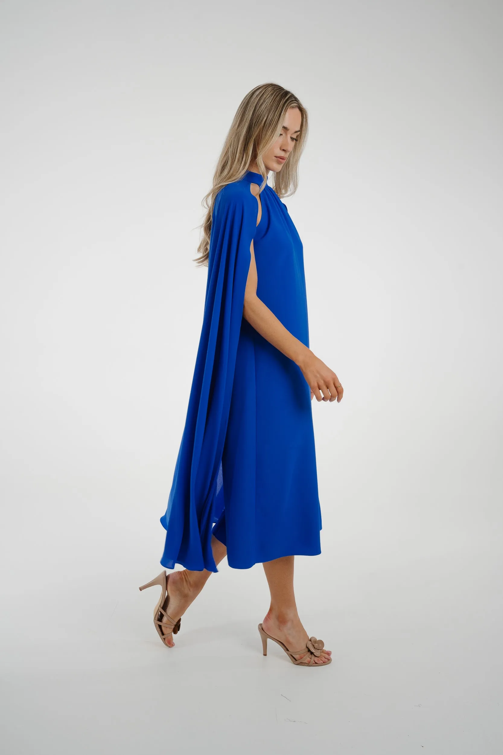 Marissa Cape Overlay Dress In Blue