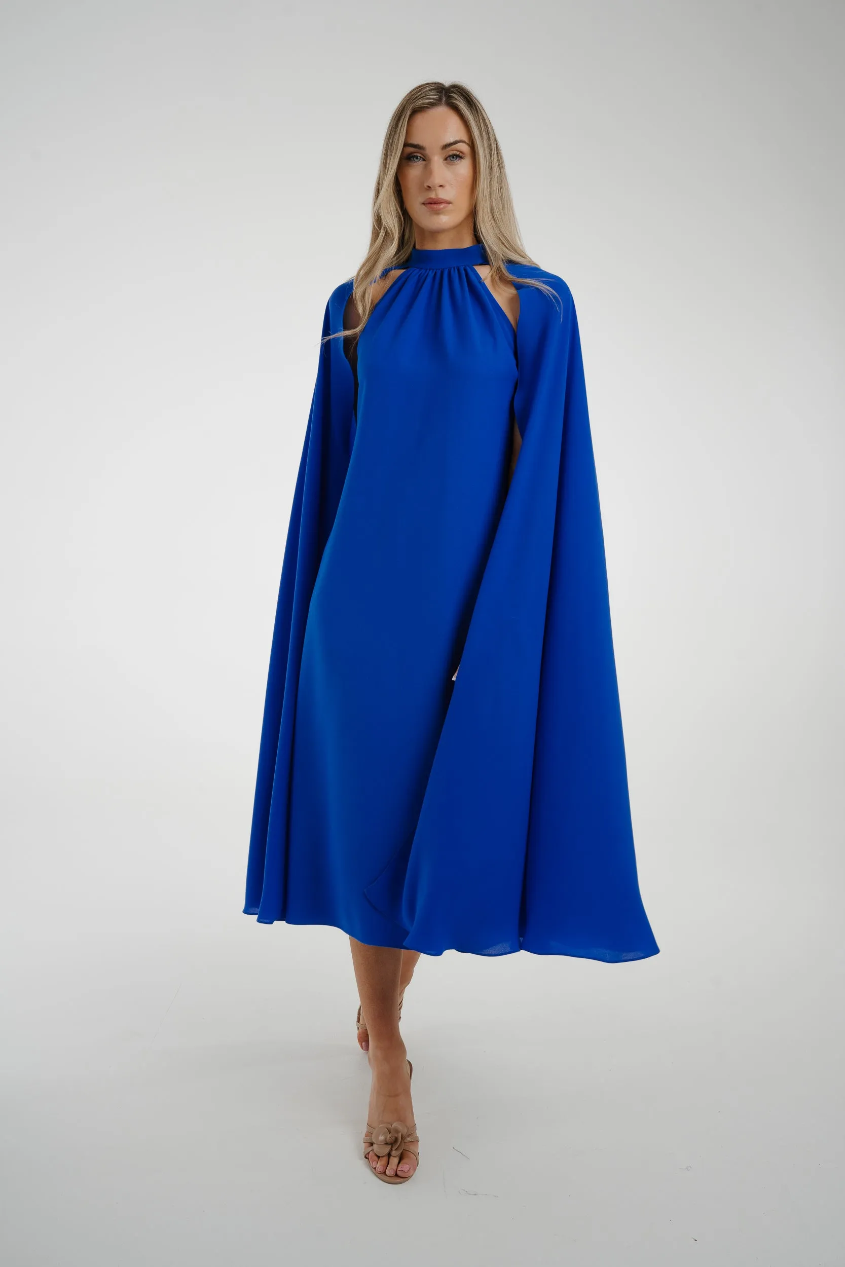 Marissa Cape Overlay Dress In Blue