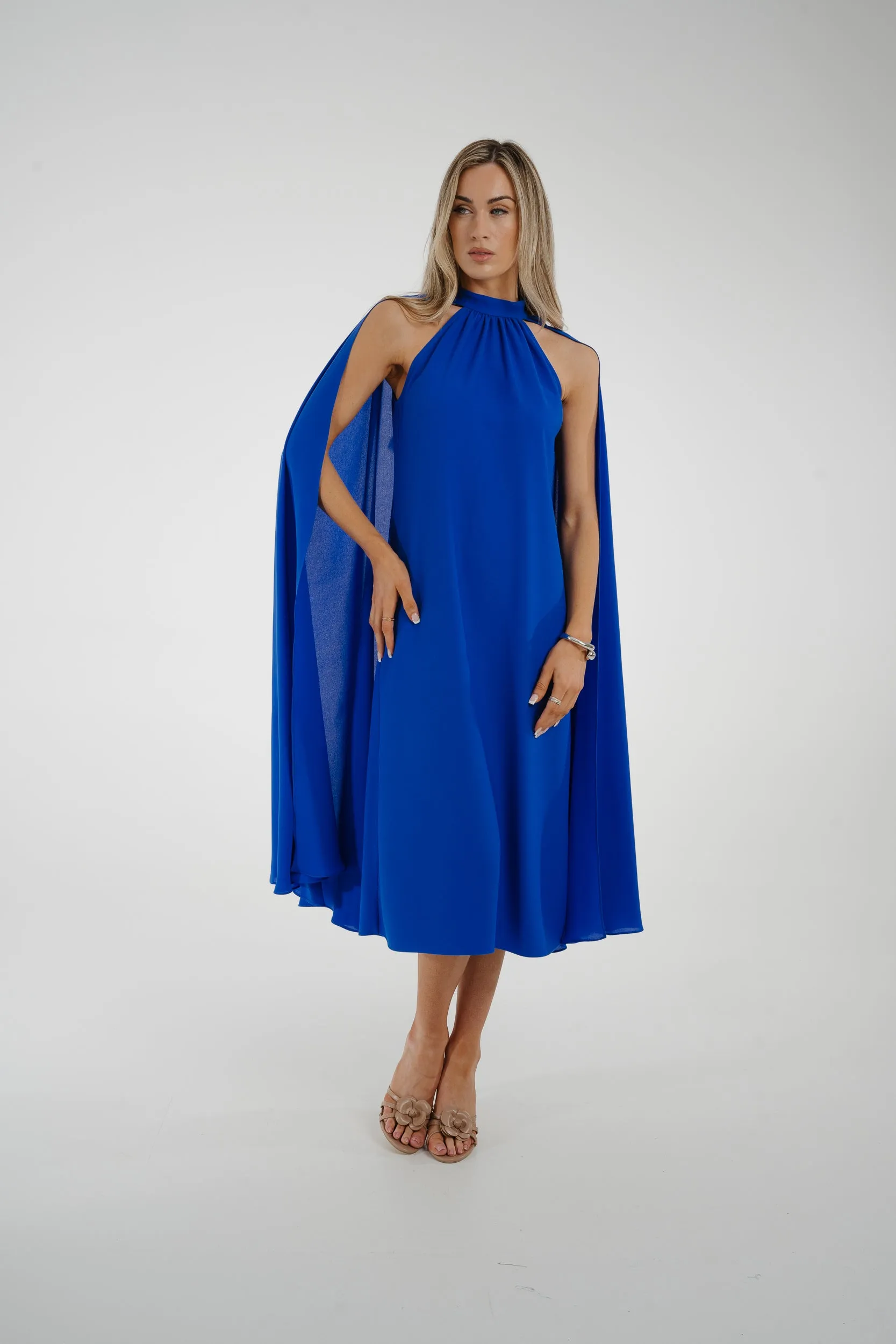 Marissa Cape Overlay Dress In Blue