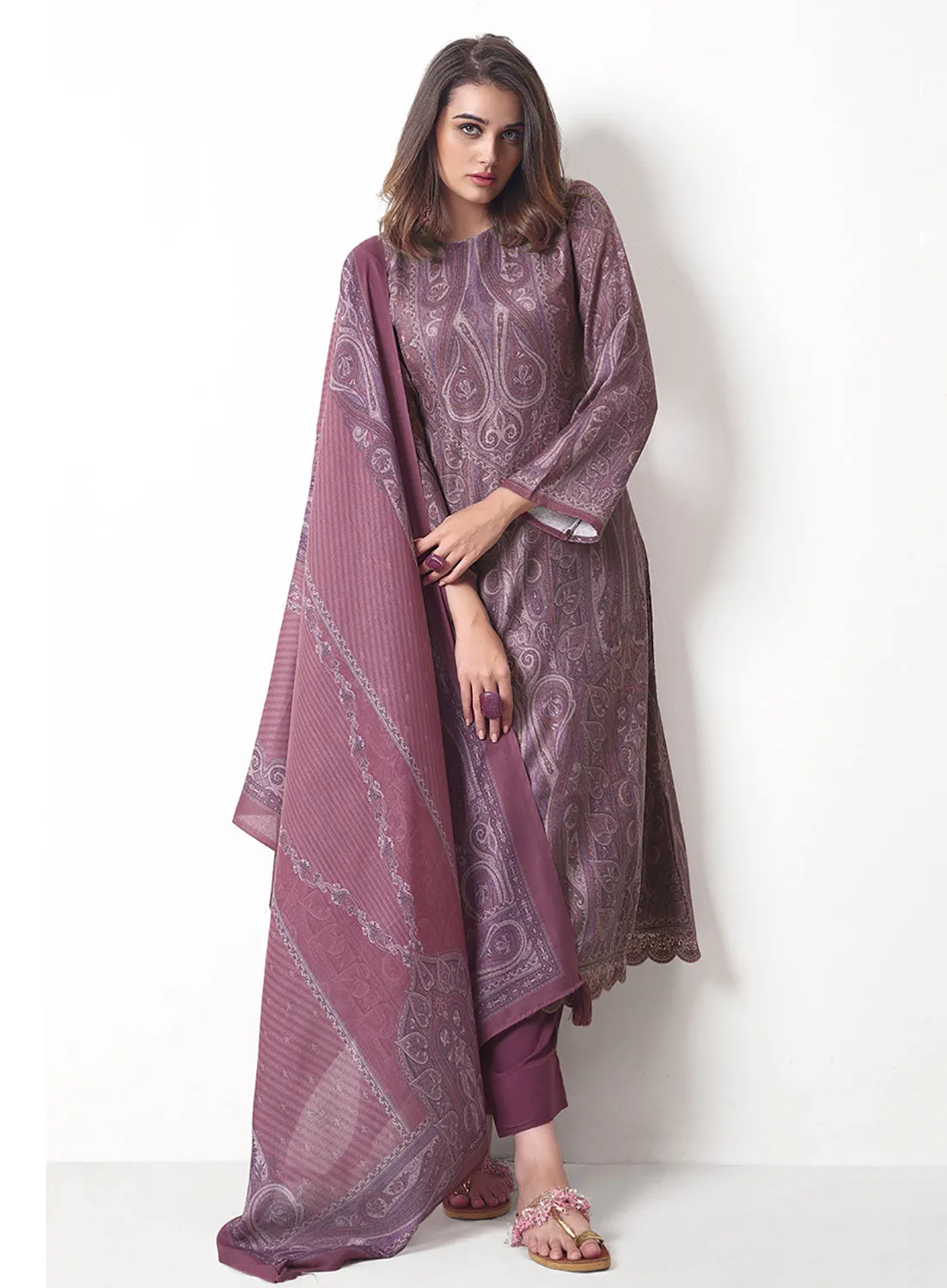 Mauve Unstitched Pashmina Winter Salwar Suits Fabric for Ladies