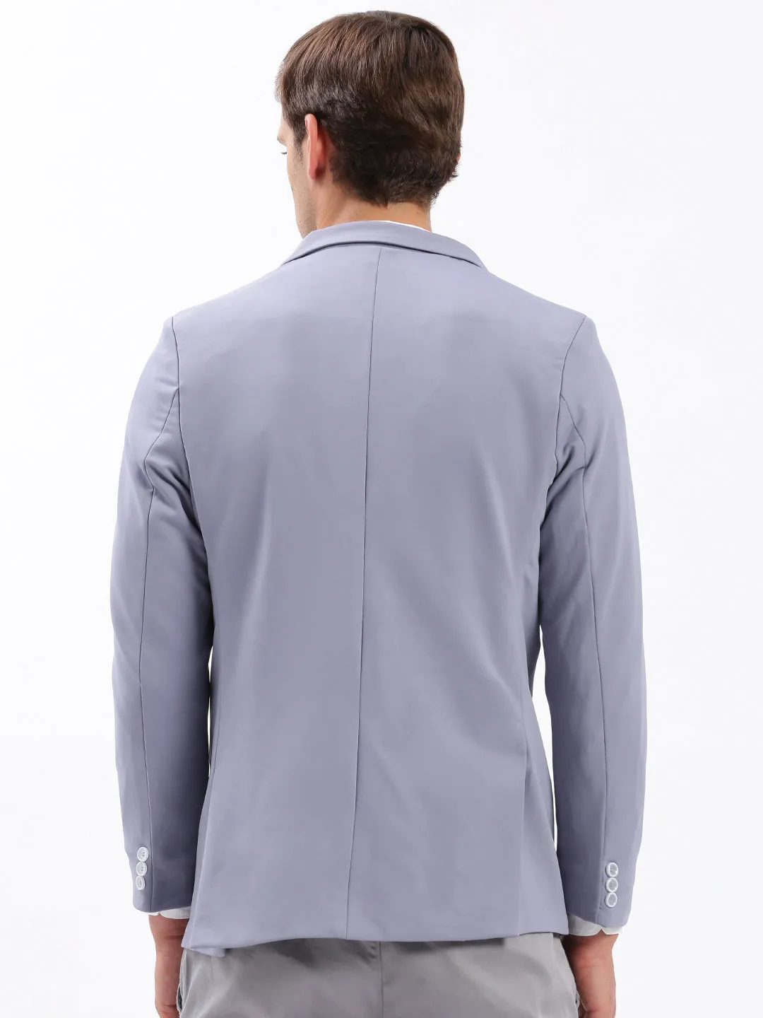 Men Notched Lapel Solid Lavender Blazer