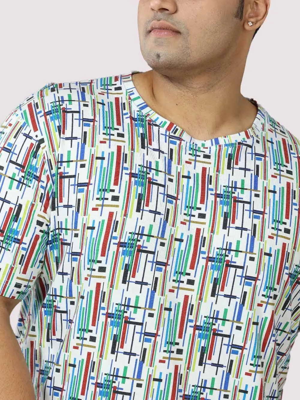 Men Plus Size Stripe Digital Printed Round Neck T-Shirt